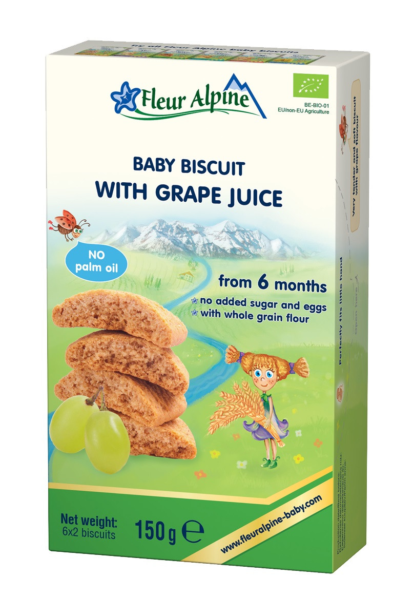 Izpārdošana! Fleur Alpine Šķīstoši BIO cepumi bērniem - ar vīnogu sulu, 150g, no 6 mēn.(der.term.24.02.2023)