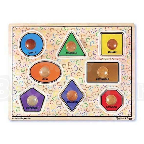 Melissa & Doug Koka puzlīte ar 8 krāsainām formām un rokturīšiem, Ieplīsis iepakojum! no 1 gadiņa, 13390