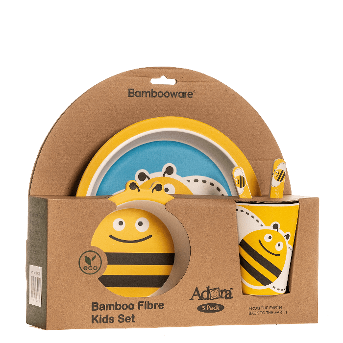 Čuri Muri Bambusa trauku komplekts Bite (bļodiņa, šķīvītis, glāze, karote, dakša)