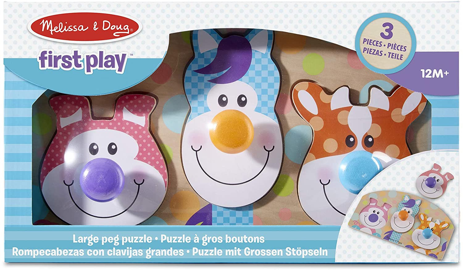 Melissa & Doug Koka puzlīte ar 3 krāsainiem zvēriņiem un rokturīšiem, no 1 gadiņa, 13440