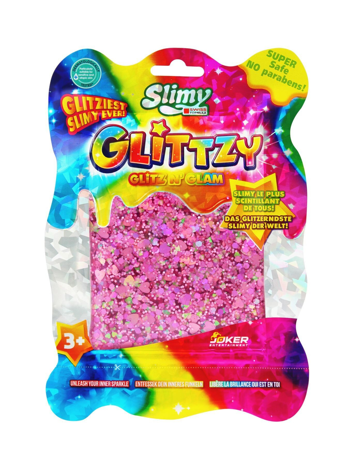 SLIMY Supermīkstas gļotas ar gliteriem - slaims 1gab. 120g (sarkanas, dzeltenas un caurspīdīgas)