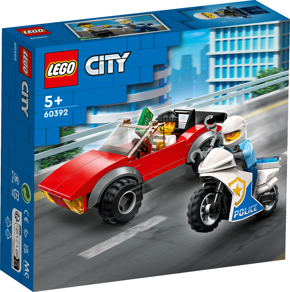 60392 LEGO® City Policijas motocikla pakaļdzīšanās automašīnai, no 5+ gadiem, NEW 2023!