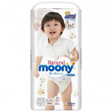 Moony Natural мягкие штанишки - трусики XL (12-22кг) 32 шт, Произведены в Японии
