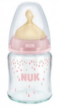 NUK Stikla pudele ar lateksa knupīti - M izmērs, 0 - 6 mēn., 120ml; SK27