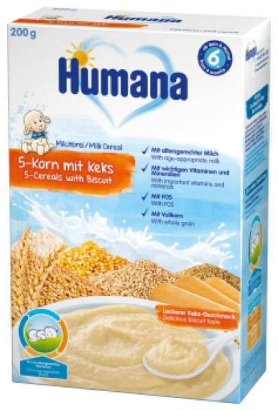 Akcija! Humana 5-graudu piena putra ar cepumiem, 200g., no 6 mēn., der.term. 02.04.2022