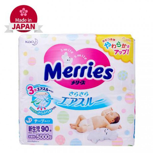 MERRIES мягкие подгузники до 5 кг., 90 шт. Япония