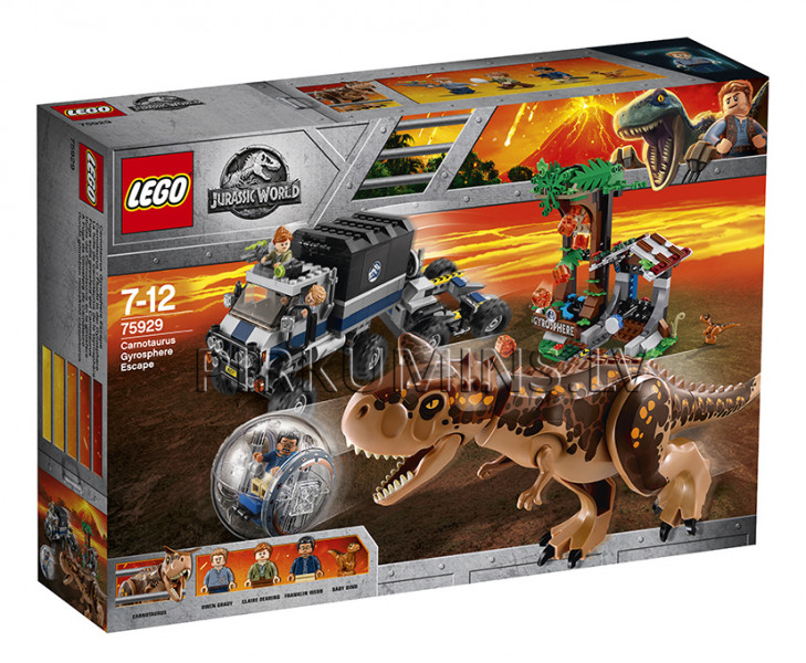 75929 LEGO® Jurassic World Glābšanās no karnotaura žiroskopiskajā lodē, no 7 līdz 12 gadiem NEW 2018!