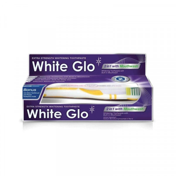 White Glo zobu pasta 2in1 ar mutes skalojamo līdzekli, 150g + dāvanā zobu birste