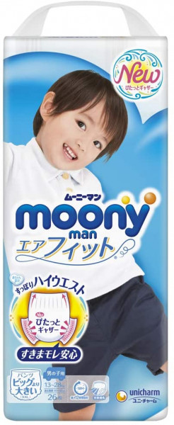 Moony Natural мягкие штанишки - трусики для мальчиков ХXL (13-28кг) 26 шт, Произведены в Японии