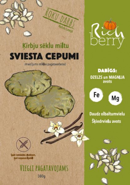 Rich Berry Ķirbju sēklu miltu maisījums Sviesta cepumiem, bez glutēna, 380g