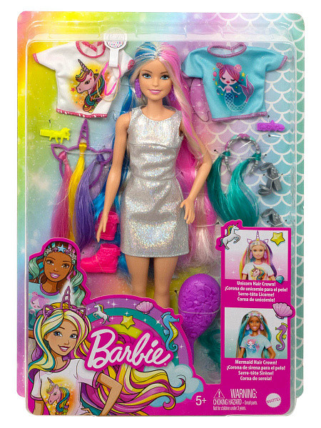 GHN04 Barbie Lelle Bārbija ar krāsainām, garām matu lokām