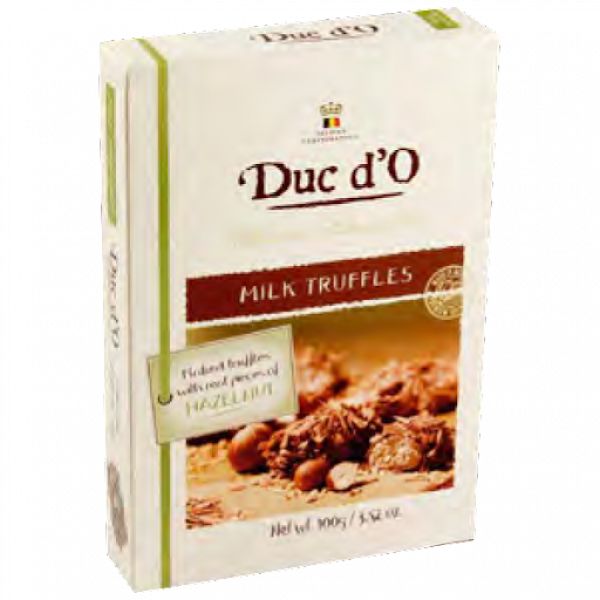 Duc d'O beļģu piena šokolādes trifeles ar lazdu riekstiem, 200 gr