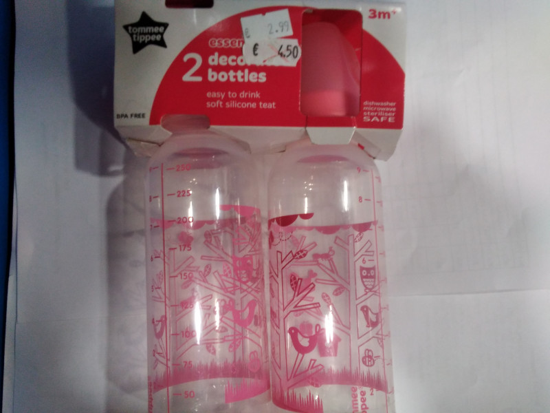 Izpārdošana! Tommee Tippee Plastmasas 2 pudelītes 250ml ar silikona knupīšiem no 3 mēnešiem
