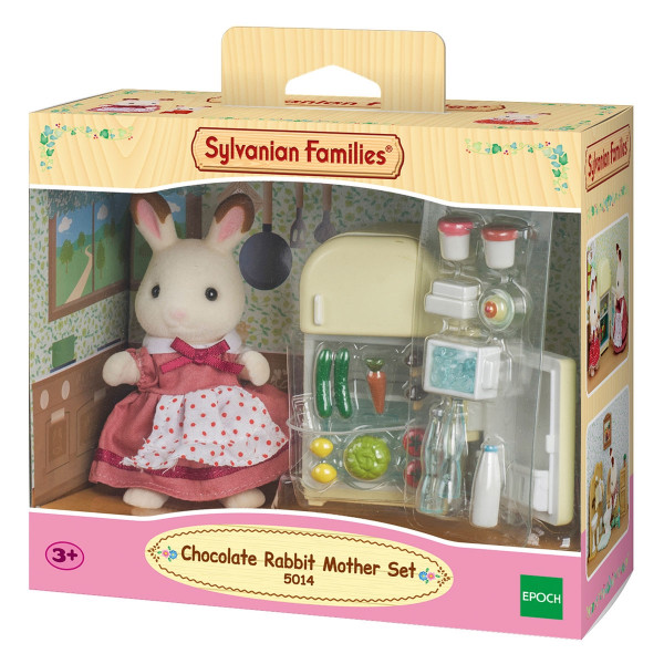 Sylvanian Families Chocolate Rabbit Mother un ledusskapis- pilns ar produktiem