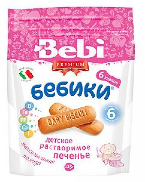 BEBI Premium Bebiki labi šķīstoši cepumi bērniem 6 graudu, no 6 mēn., 125gr