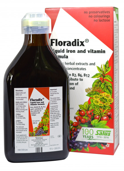 Floradix Dzelzs, šķidrā dzelzs un vitamīnu formula, 500 ml 7503 ...