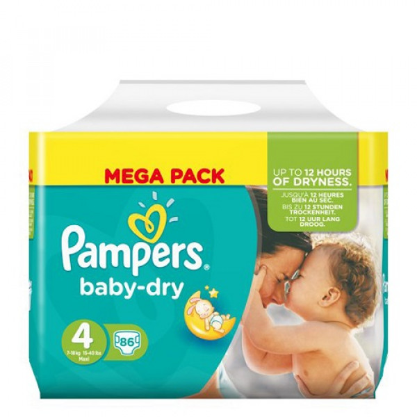 Akcija! Autiņbiksītes Pampers Baby Dry 4 (7-18kg), MEGA pack, 86 gab ...